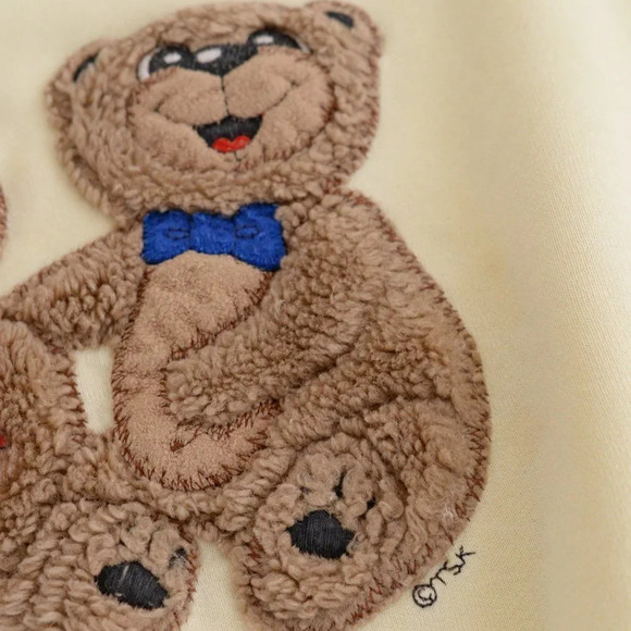 Tsk..Tsk Butter Yellow Pastel  with 2 Fuzzy Bears Crewneck Sweater - Picture 14 of 15